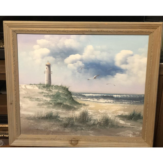 Late 20th Century Large Framed Coastal Seascape Oil Painting by H. Wurtz For Sale In New York - Image 6 of 7