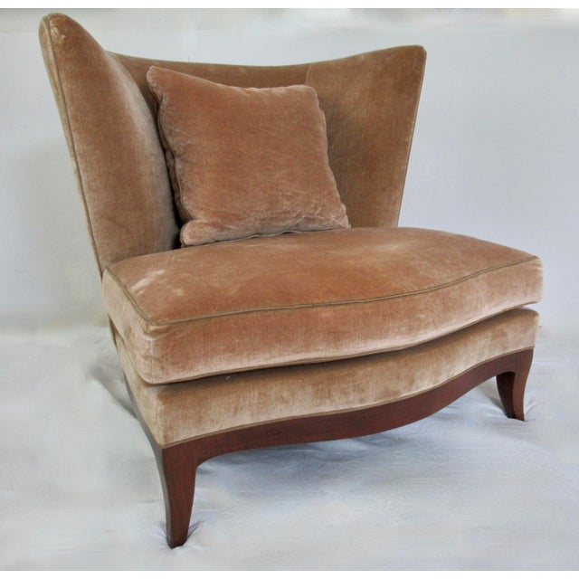 Wood C2000 Donghia "Geneva" Collection Walnut Framed Club Chairs With Donghia Linen Velvet Textile -Pair For Sale - Image 7 of 16