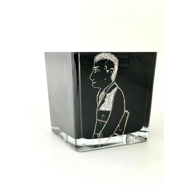 Cubic Vase Featuring Gabin by Anatole Riecke for La Pouole, 1958 For Sale - Image 7 of 7