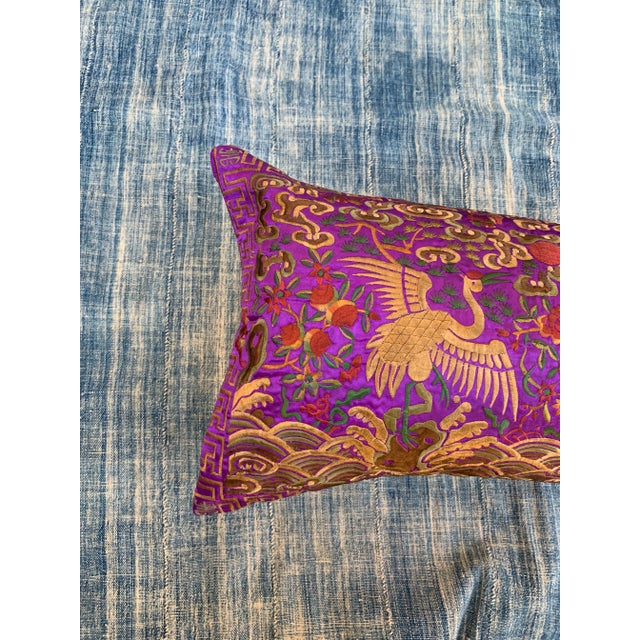 Hollywood Regency Purple & Gold Asian Chinoiserie Boudoir Pillow For Sale - Image 4 of 9