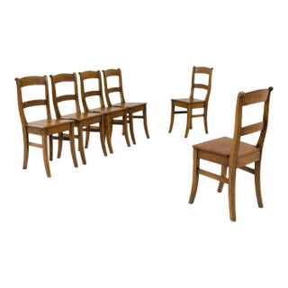 Vintage Belgian Oak Dining Chairs, Set of Six For Sale