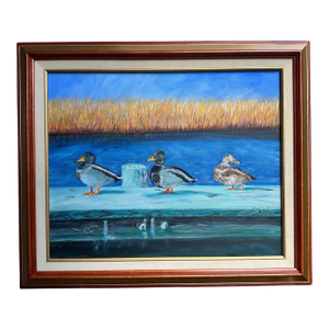 Vintage Original Mallard Duck Decoy Acrylic Painting on Canvas - Framed With Linen Mat, Signed
