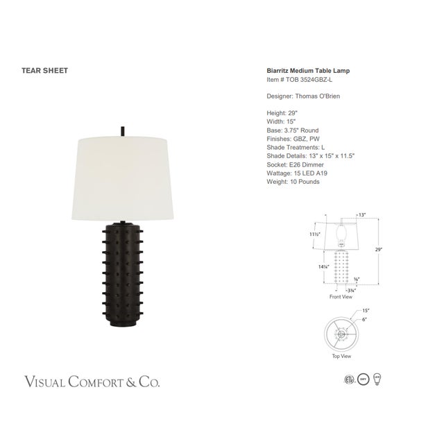 Thomas O'Brien by Visual Comfort Signature Biarritz Medium Table Lamp in Garden Bronze with Linen Shade Designer: Thomas...