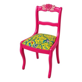 Vintage Rose-Carved Accent Chair in Fuchsia With Emma Shipley Velvet by Mary Street Gallery For Sale