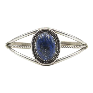 Late 20th Century Navajo Native American Sterling Silver and Lapis Cuff Bracelet