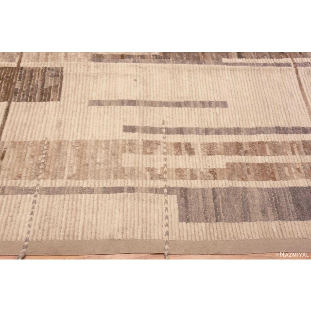 Textile Tribal Geometric Light Cream Earthy Grey Square Shape Modern Room Size Rug For Sale - Image 7 of 8