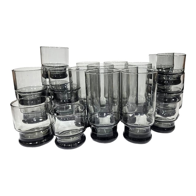 Smoked Glass Stacking Barware- Set of Twenty-Four For Sale
