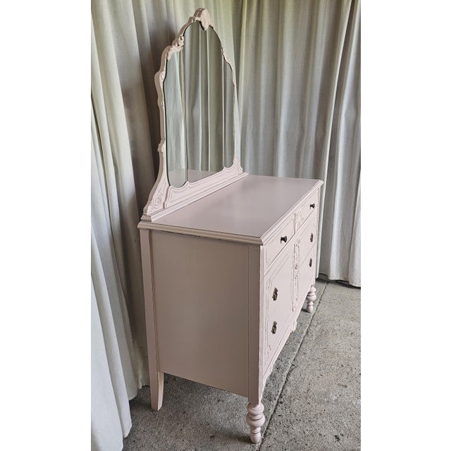 Vintage Pink Dresser With Detachable Mirror For Sale - Image 11 of 13