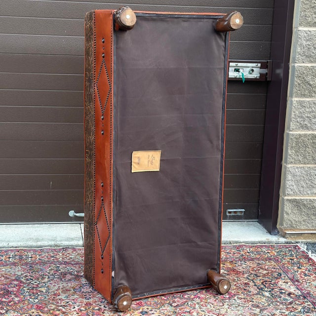 Old Hickory Tannery Tooled Leather & Brass Tack Cocktail Ottoman on Paw Feet From the Lucchese Home Collection For Sale - Image 10 of 12