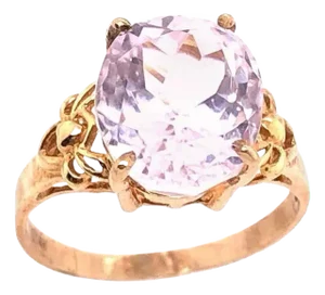 14 Karat Yellow Gold Rose Quartz Solitaire Freeform Ring