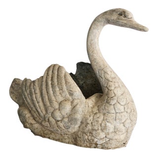 Large-Scale Mid-Century Swan Planter – Early Casting With Aged Stone Patina For Sale