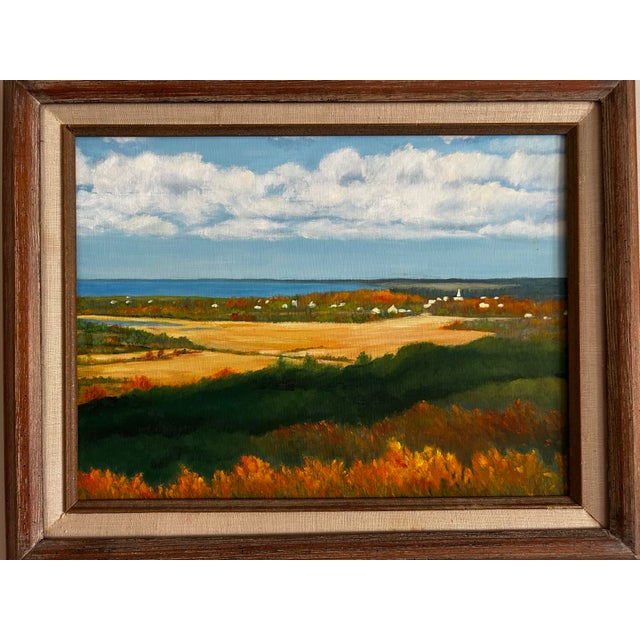 Impressionist Vintage 1978 Cape Cod Massachusetts Landscape Oil Painting View From Scargo Tower For Sale - Image 3 of 6
