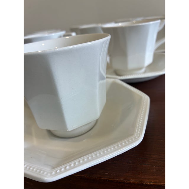 Vintage Johnson Brothers Heritage White Ironstone Cups & Saucers — Set of 10 For Sale - Image 13 of 16