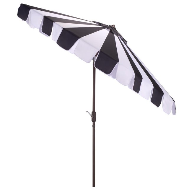 Black Meze 9 Ft Crank Umbrella, Black Cabana Stripe/Brown Pole For Sale - Image 8 of 9