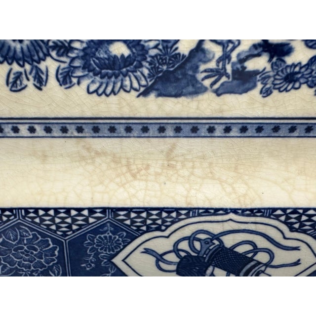 Vintage Oriental Ironstone Platter: Blue Transferware Gamebird Design For Sale - Image 4 of 10