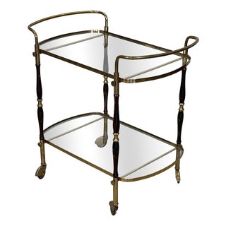 Brass and Wood Bar Trolley, 1960s For Sale