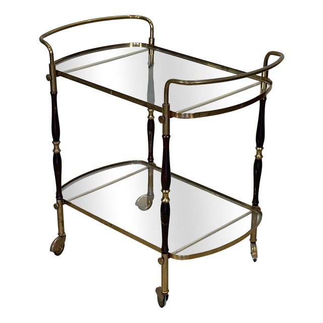 Brass and Wood Bar Trolley, 1960s For Sale