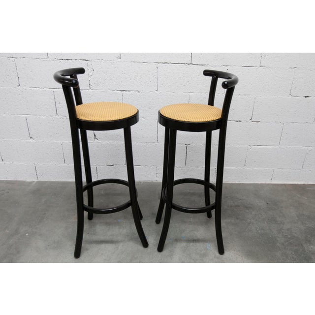 Dialog Stools in Black, Yellow and Blue Imitation Leather from Baumann, 1990, Set of 2 For Sale - Image 9 of 18
