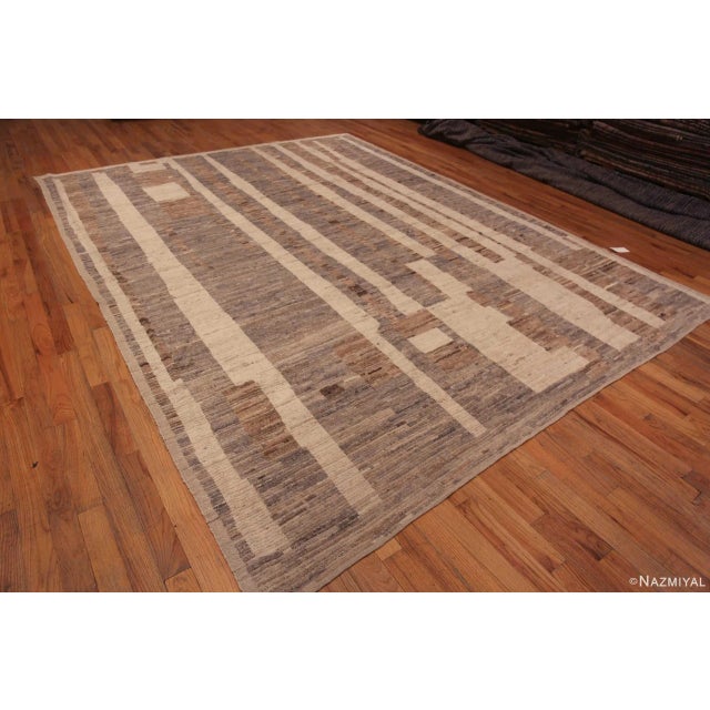 Neutral Earthy Grey Brown and Cream Color Tribal Design Modern Room Size Area Rug, Country Of Origin: Central Asia, Circa...