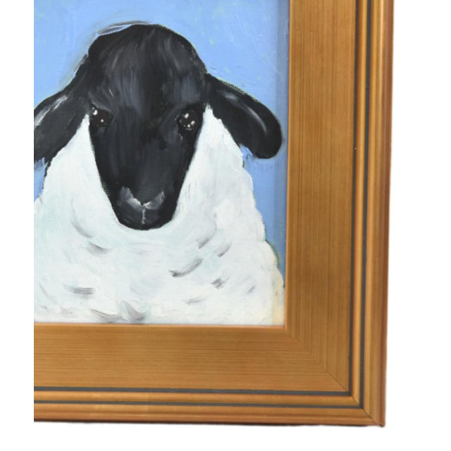 Charming folk art, woolly sheep, lamb portrait study, oil painting on artist canvas panel. Unsigned. Included are the...