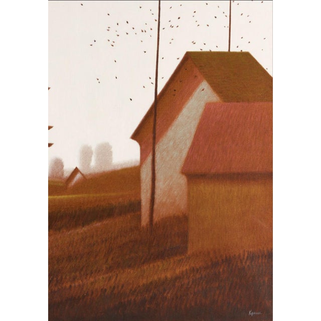 Early 20th Century Large Robert Kipniss Oil Landscape, Sheds & Trees For Sale - Image 4 of 7