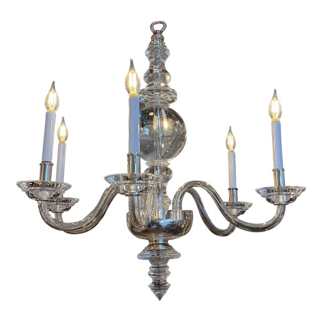 Chapman & Myers for Visual Comfort George II Polished Nickel + Glass Chandelier For Sale