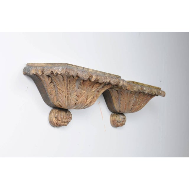 Wood Pair of Italian Carved Giltwood Wall Brackets with Faux-Marble Tops, circa 1870 For Sale - Image 7 of 8