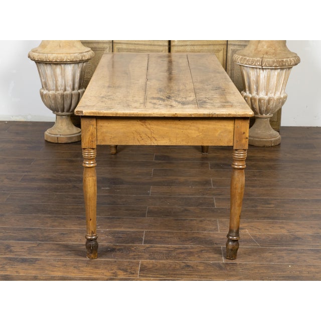 Brown French 19th Century Walnut Farm Table with Turned Legs and Distressed Patina For Sale - Image 8 of 12