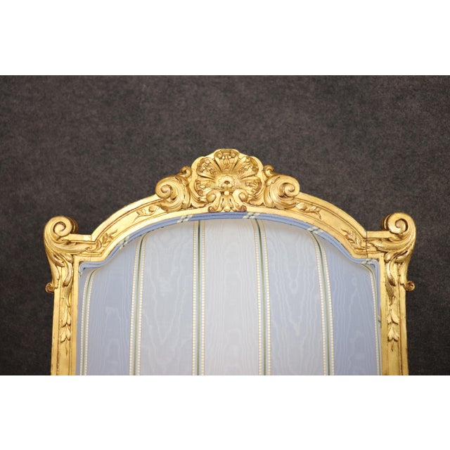 19th C. Pair French Napoleonic Style Armchairs, Giltwood & Blue Upholstery For Sale - Image 11 of 16