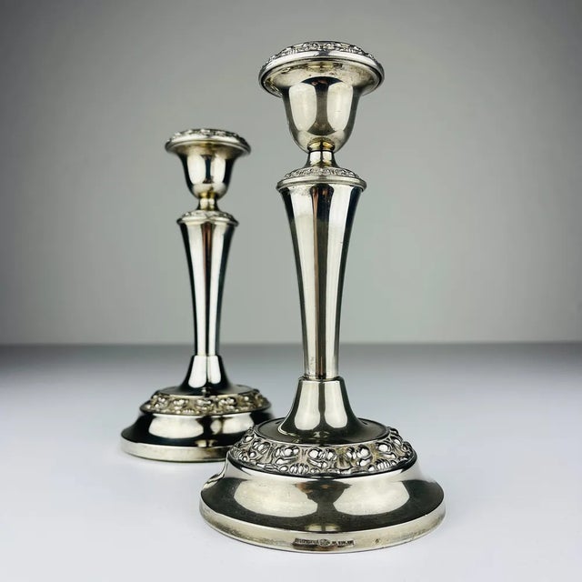 Silver Silver-Plated Candleholders from Ianthe, England, 1950s, Set of 2 For Sale - Image 8 of 13