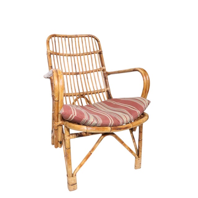 Pr. Coastal Style Mid 20th Century Bamboo Rattan Lounge Chairs For Sale - Image 9 of 12