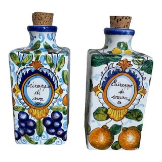 Pair Italian Hand Painted Ceramic Canisters For Sale