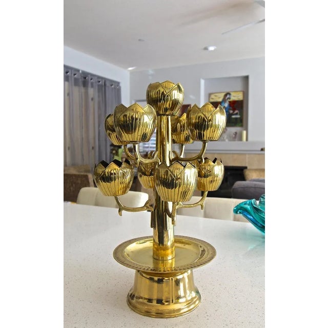 1950s 1950s Mid Century Modern Brass Lotus Candelabra For Sale - Image 5 of 13