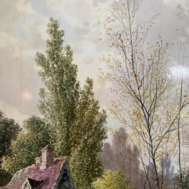 19th Century French Impressionist Painting on Porcelain: Bridge Over the River by Paul Langlois, Framed For Sale In Portland, ME - Image 6 of 12