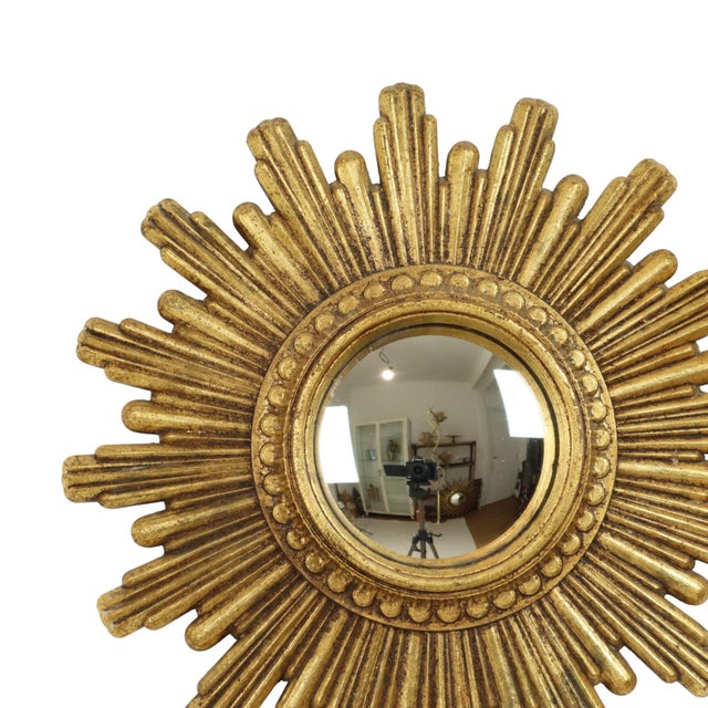 1960s Small Sunburst Mirror in Gold, 1960s For Sale - Image 5 of 15