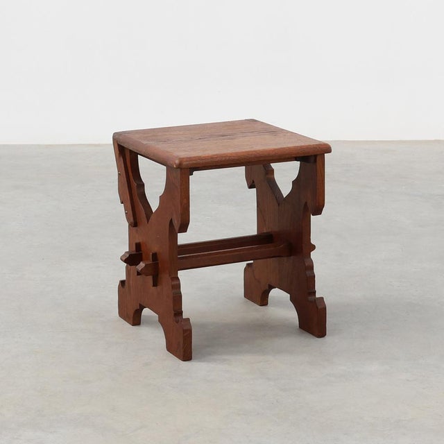 Belgian Arts & Crafts Oak Stool, 1890 For Sale - Image 10 of 10