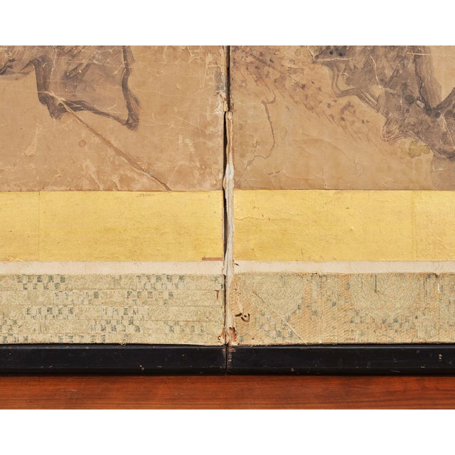 18th C. Japanese Edo Two-Panel Screen Pheasants Floral Landscape For Sale - Image 16 of 18