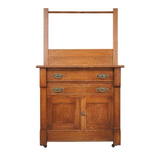 Antique Victorian Oak Bedroom Washstand For Sale
