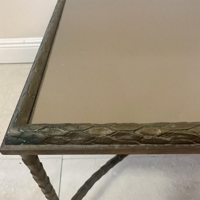 Mid-Century Modern Maison Baguès Style Bronze Coffee Table With Laurel Motif and Bronze Mirrored Top, France, 1940s For Sale - Image 3 of 8