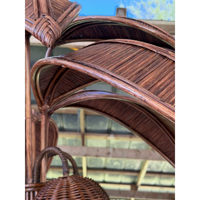 Vintage Rattan Palm Tree Floor Lamp With Three Coconut Lights For Sale - Image 9 of 12