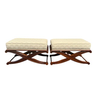 Vintage X-Form Upholstered Ottomans With Nailhead Trim, Pair For Sale