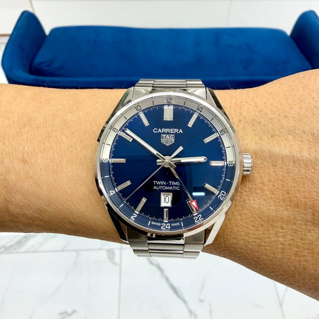Tag Heuer Carrera Calibre 7 41mm Wbn201a Twin Time Steel Automatic Watch For Sale - Image 10 of 10