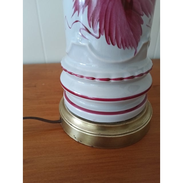 Art Deco Signed Hand‑Painted Ceramic Floral Lamp With Brass Accents – Vintage Studio Art For Sale - Image 3 of 17