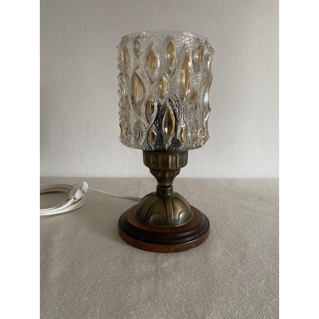 Amber Pressed Glass Table Lamp with Wooden Base, 1970s For Sale - Image 13 of 13