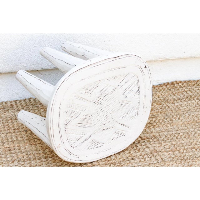 Wood Artisanal White Carved Nupe Coffee Table For Sale - Image 7 of 8