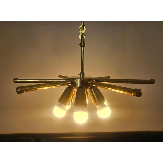 Mid-Century Brass Chandelier, 1970s For Sale - Image 12 of 17
