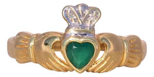The Ballyshannon: Irish Made Designer Signed Green Agate and Natural Diamond Claddagh Ring
