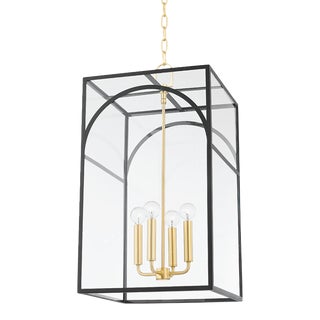 Mitzi Addison 4-Light Large Pendant, Aged Brass/Textured Black Combo For Sale