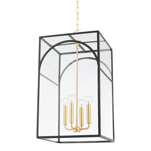 Mitzi Addison 4-Light Large Pendant, Aged Brass/Textured Black Combo For Sale