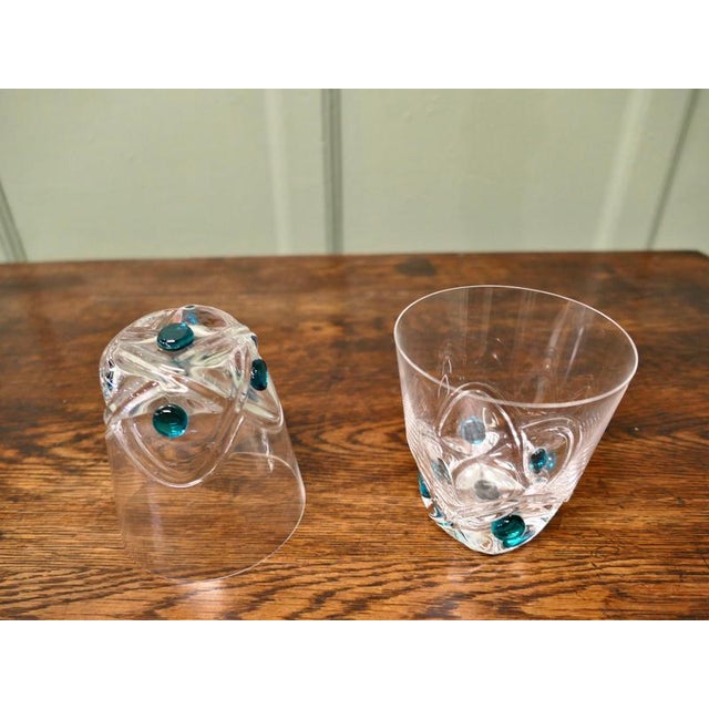 Floride Crystal and Turquoise Whiskey Tumblers and Assiette from Lalique, 1960, Set of 7 For Sale - Image 3 of 8
